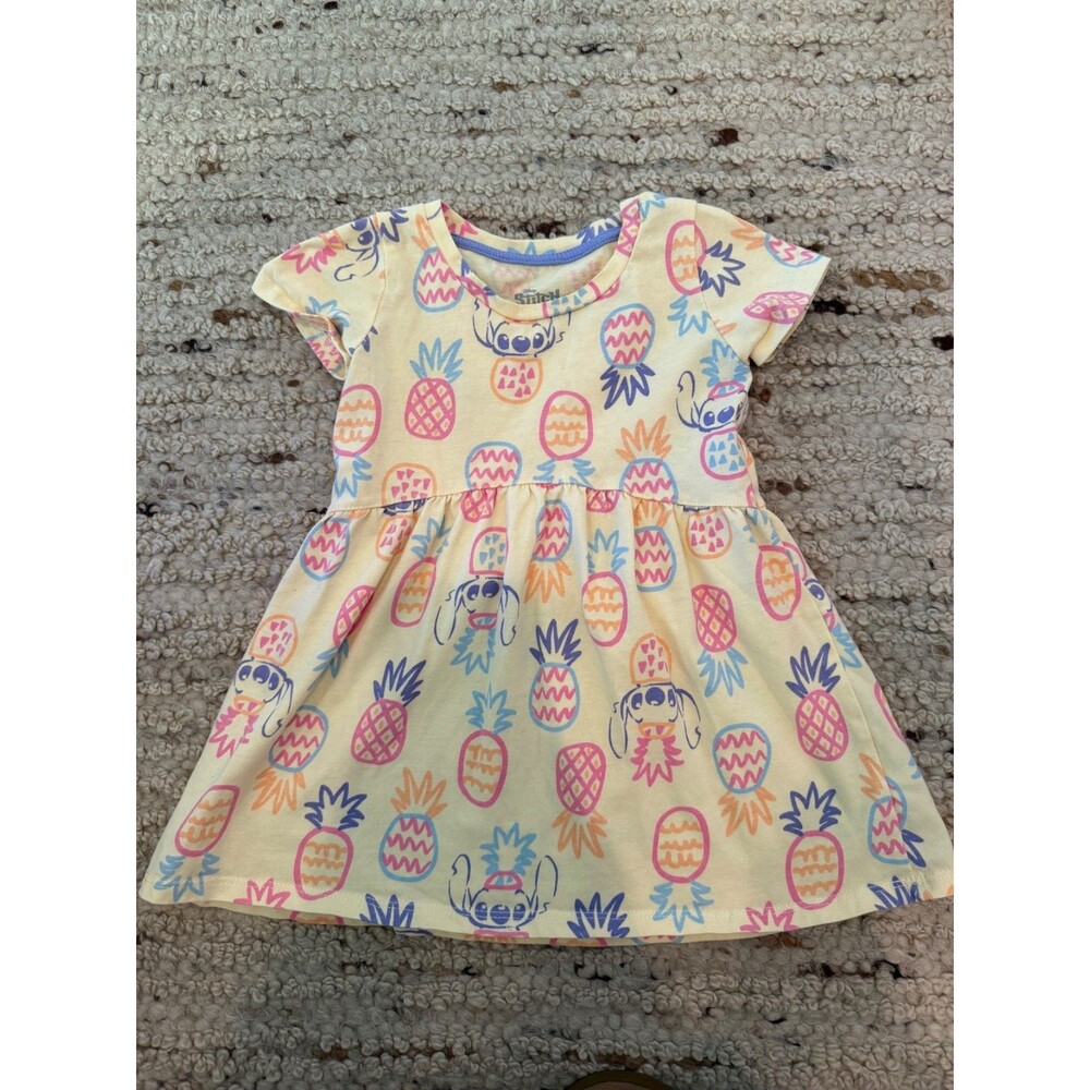 Disney Stitch Pineapple Print Toddler Dress Girls Size 3T Yellow Tropical Summer